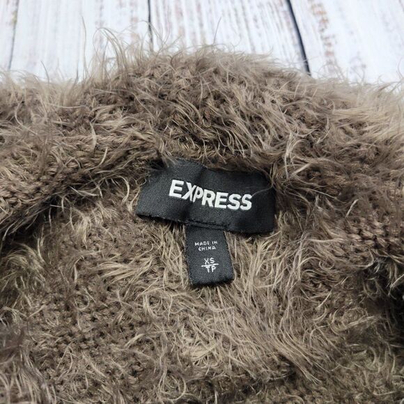 Express Women's XS Loose Fit Light Brown Soft Fur Cowl Neck Cozy Warm Sweater - Picture 7 of 8